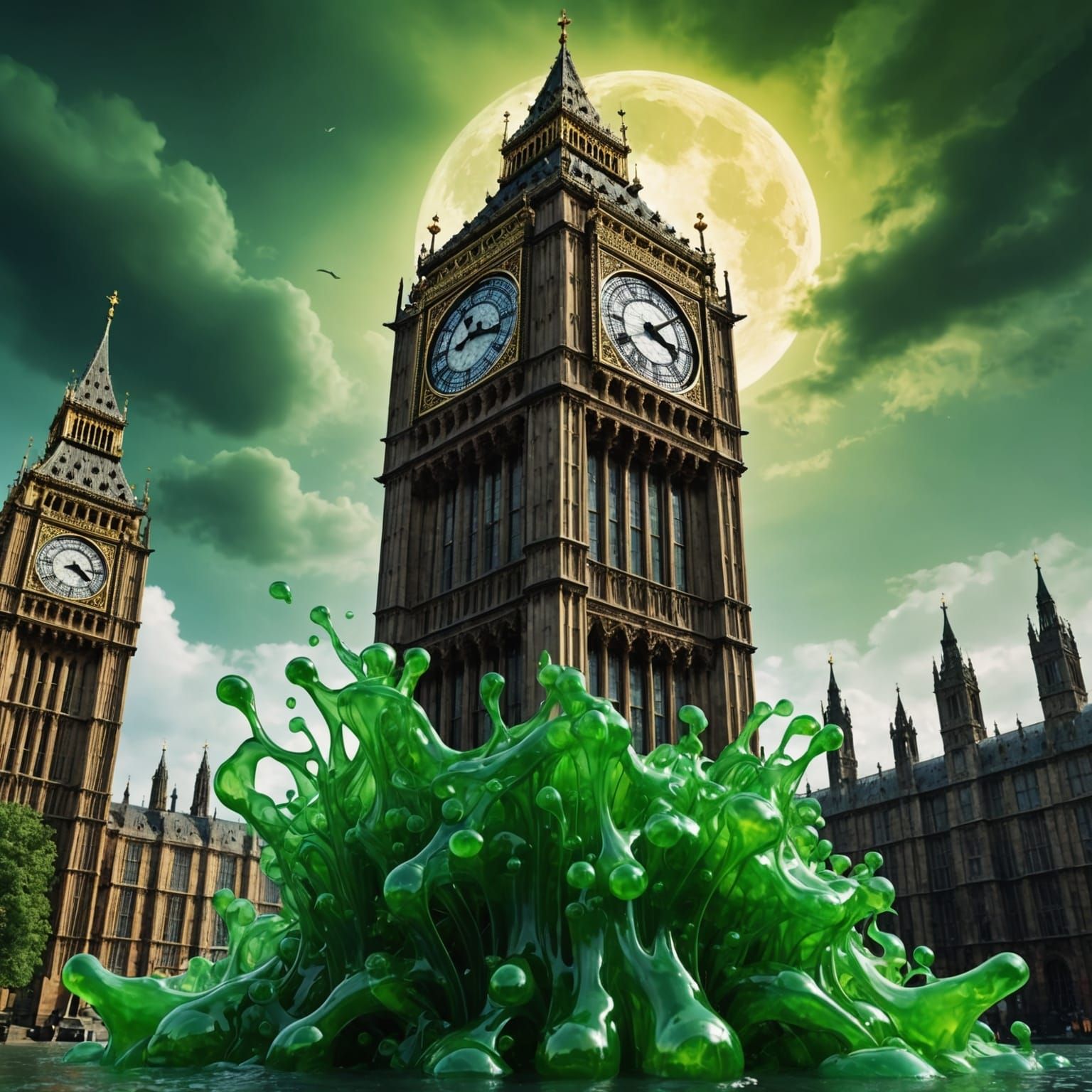 Big Ben in Green Jelly: Alcohol Ink Art