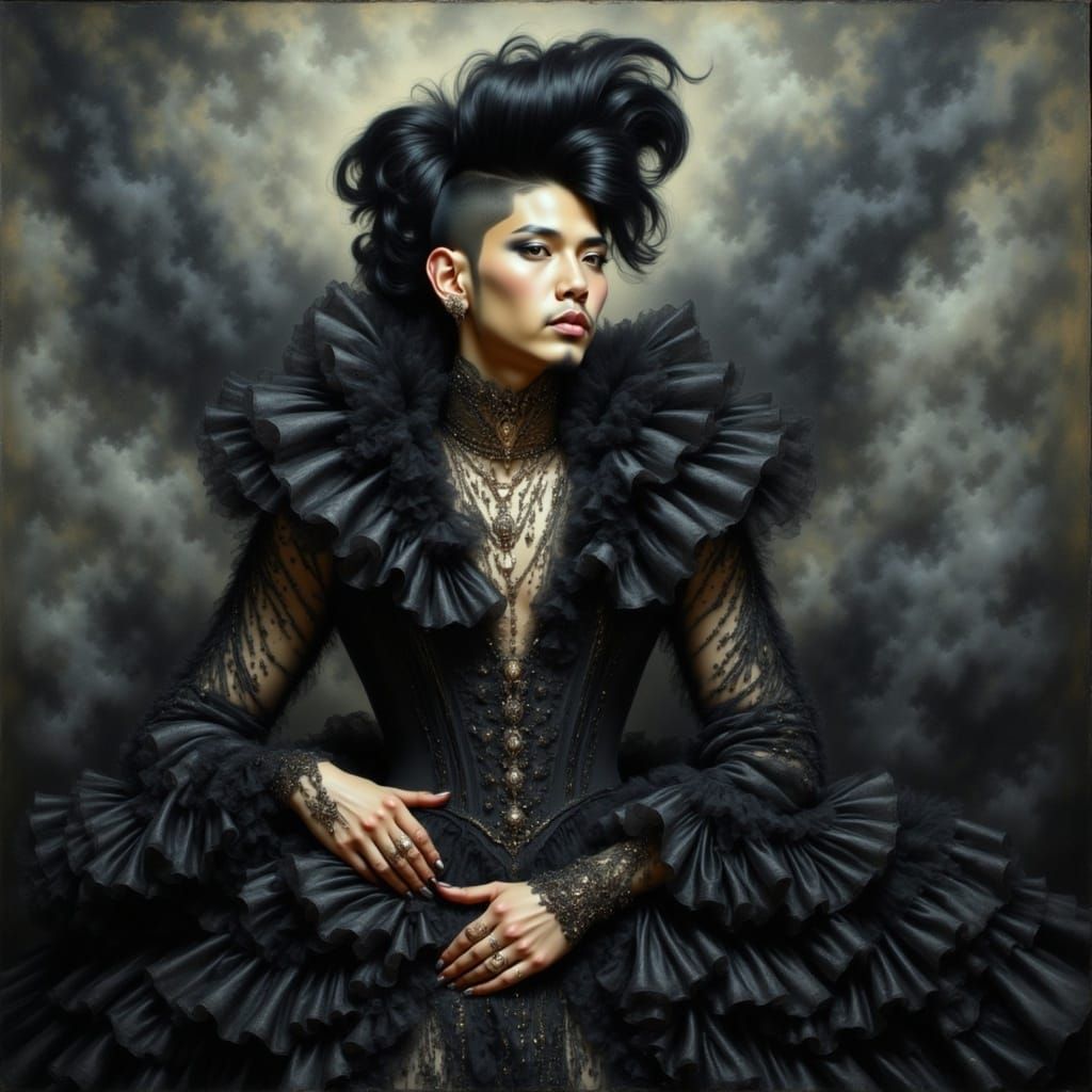 Ethereal Gothic Gentleman in Renaissance Style Oil Painting