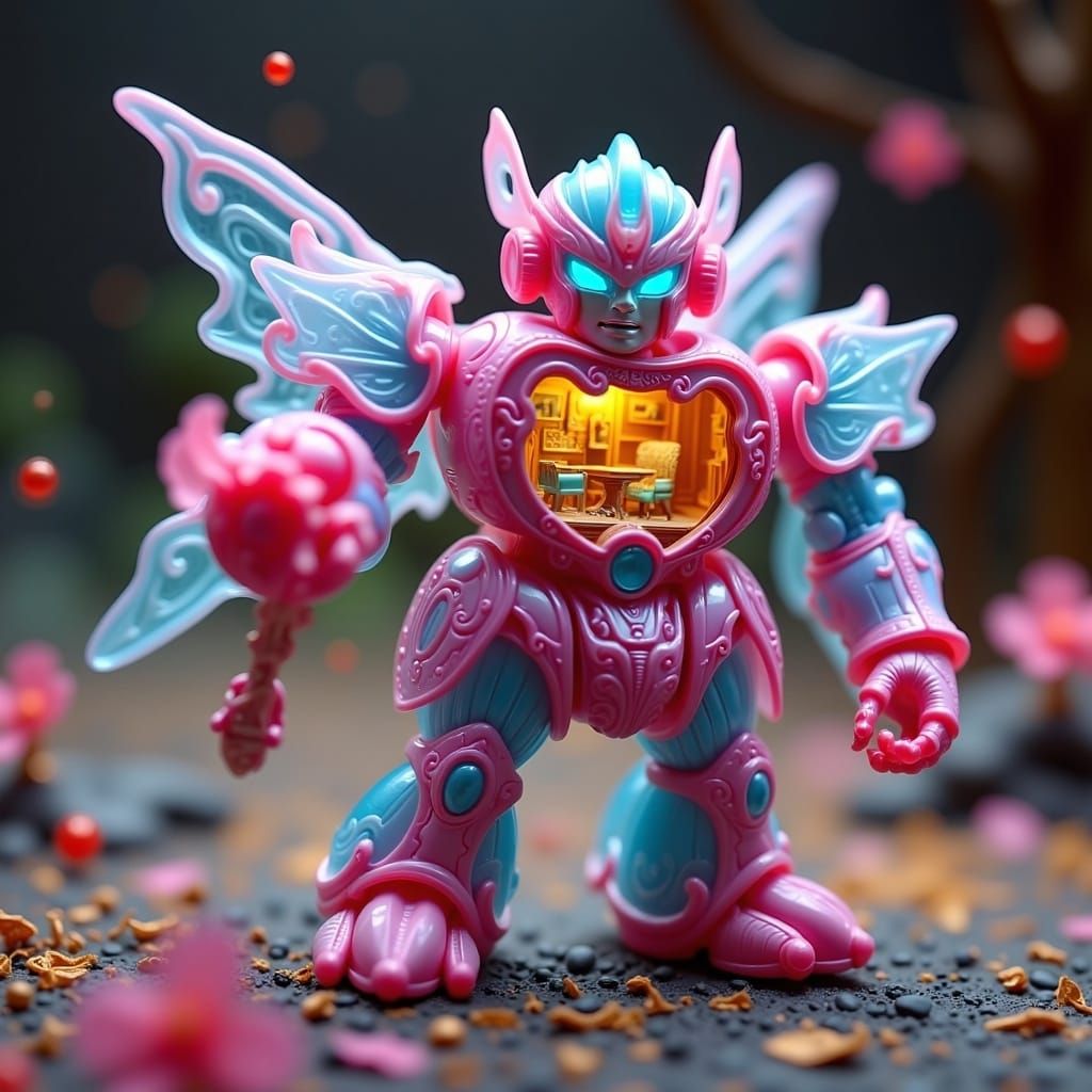 Whimsical Miniature Robot Transformer in Pastel Armor