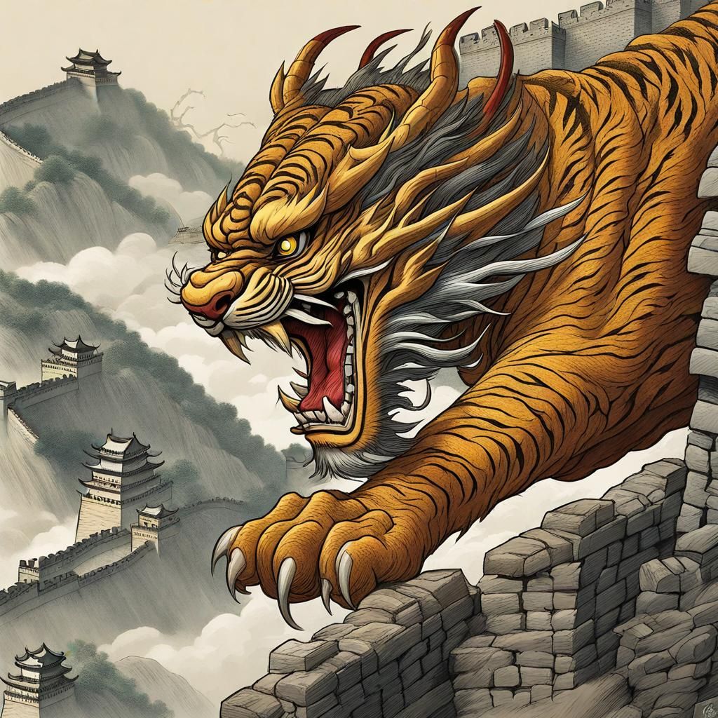 Tiger Dragon Attacks Great Wall: Abstract Expressionism