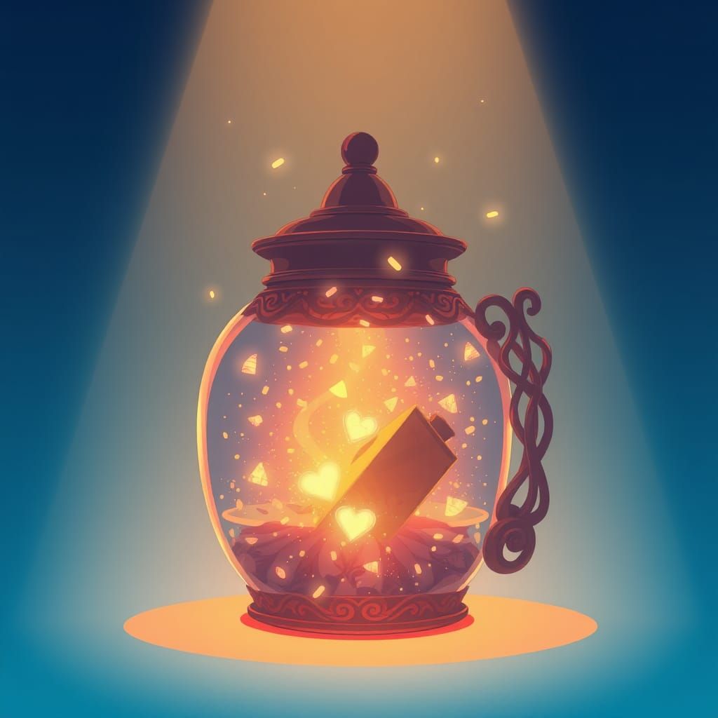 Glowing Memory Jar in Anime Manga Style