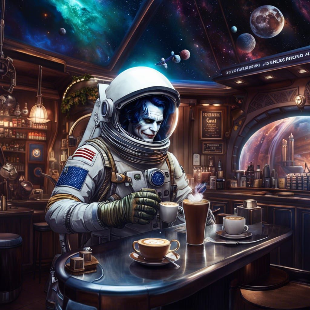 The joker enjoys coffee in space!!!