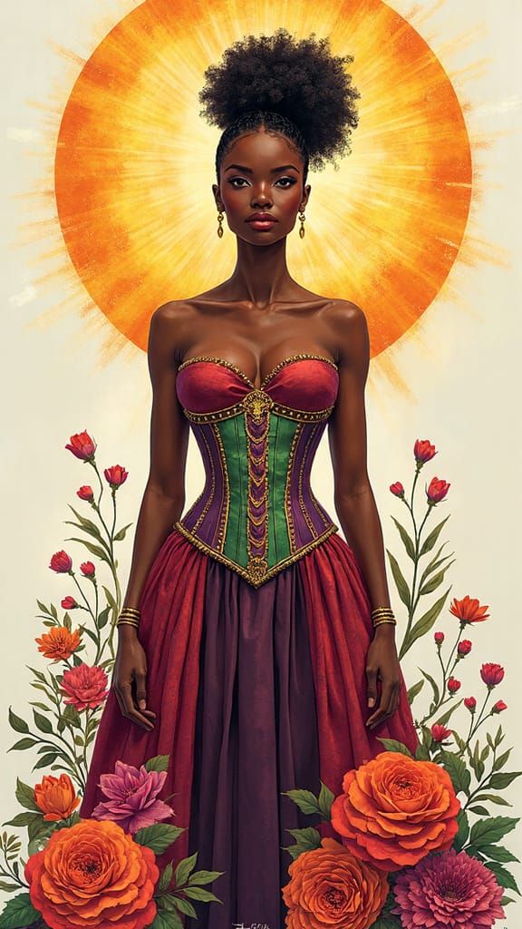 Proud Woman with Adinkra Halo in Digital Watercolor