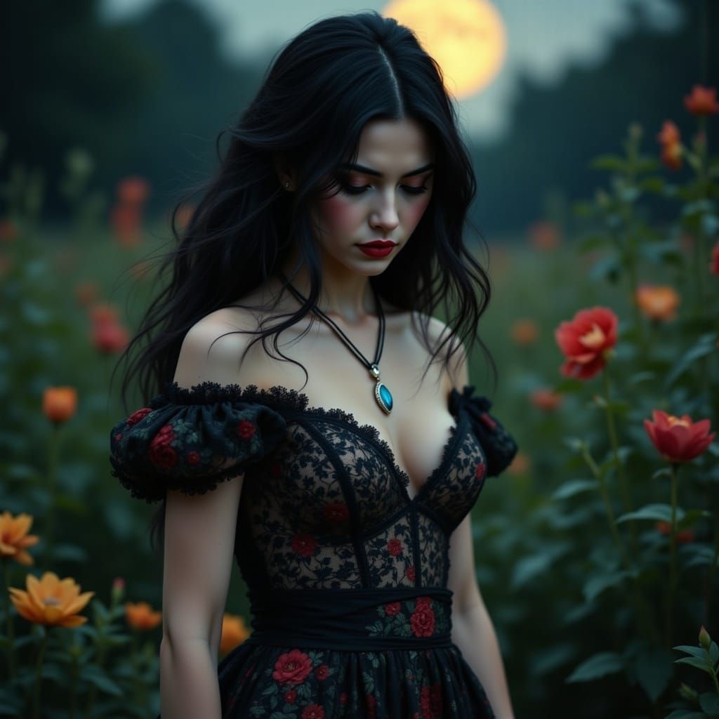 Ethereal Fashion Portrait Under Moonlight