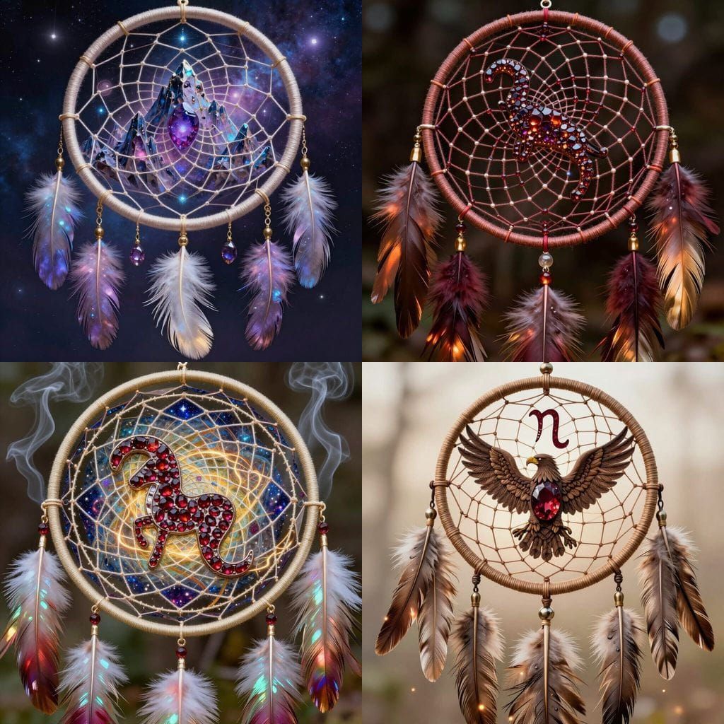 Garnet Capricorn Zodiac Sign with Eagle Dreamcatcher