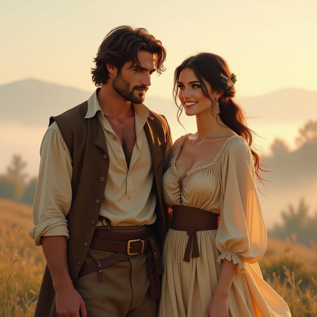 Eternal Man Meets Fleeting Woman in Romantic Landscape