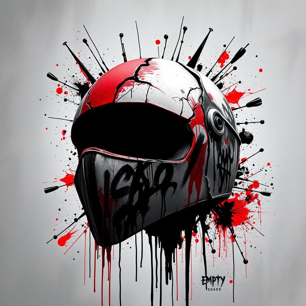 Crumbling Red Hood Helmet in Inky Black and White