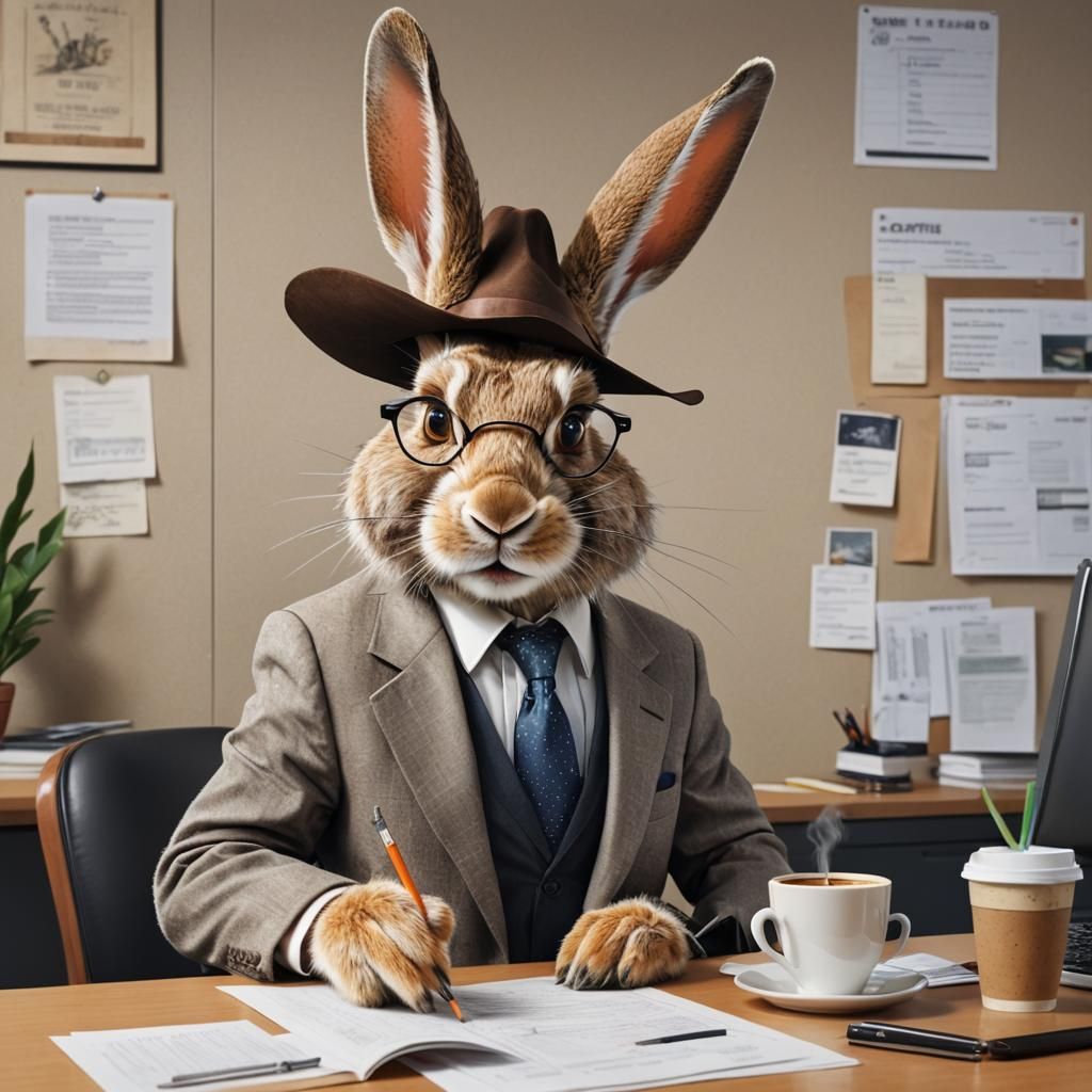 Hyperrealistic Rabbit Working an Office Job