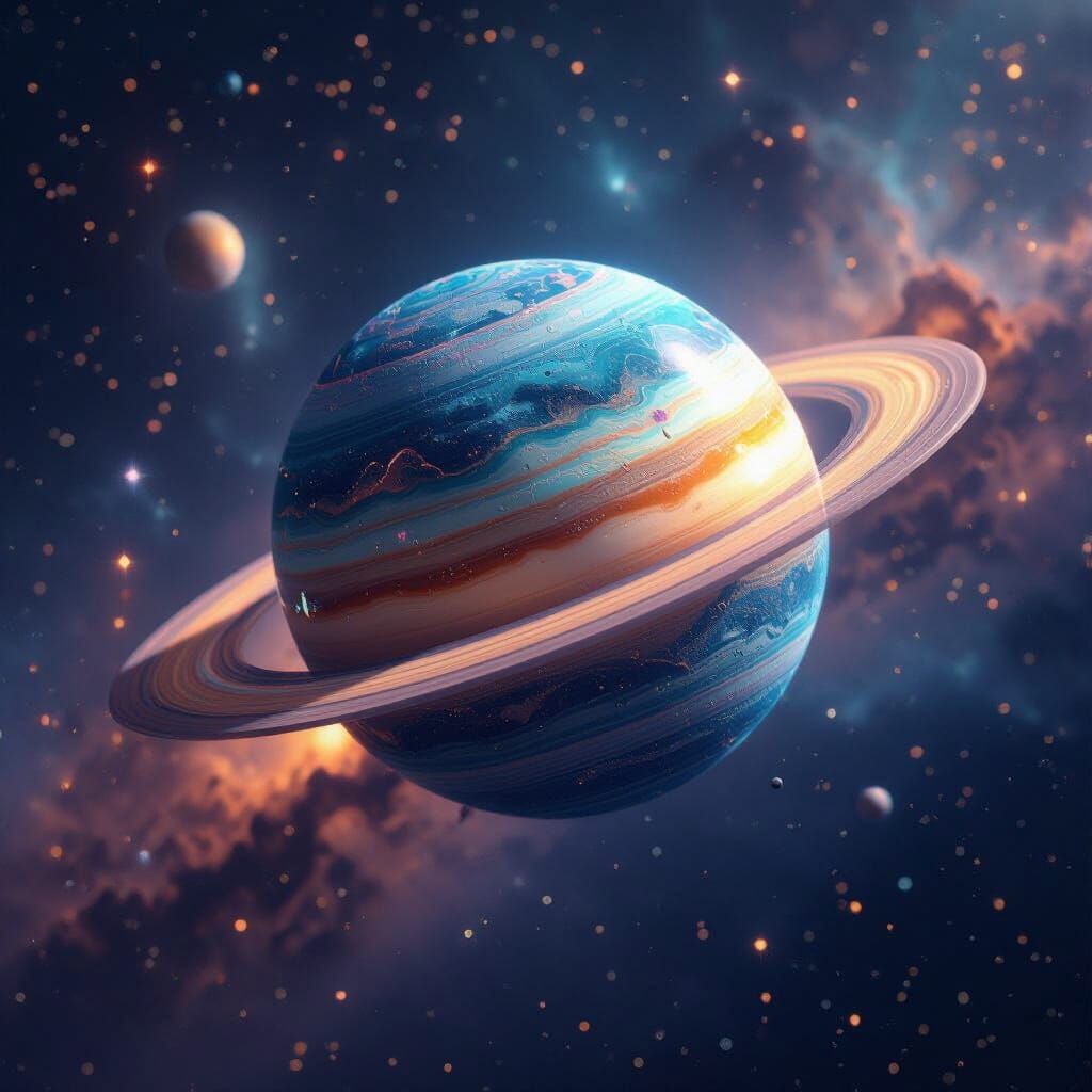 Ringed Planet in Mosaic Style