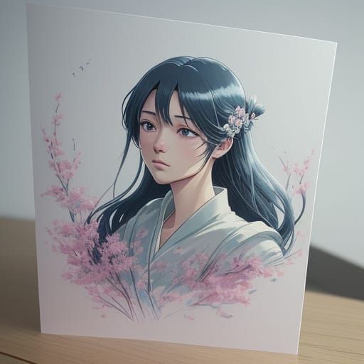 Dreamy Anime Valentine's Day Card on Rough Cotton Paper