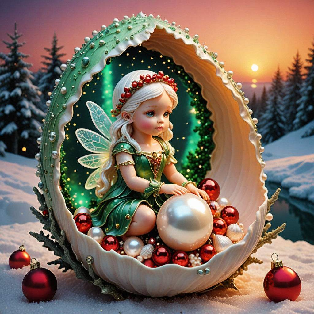 Enchanted Fairy in Shell, Amidst Christmas Harmony