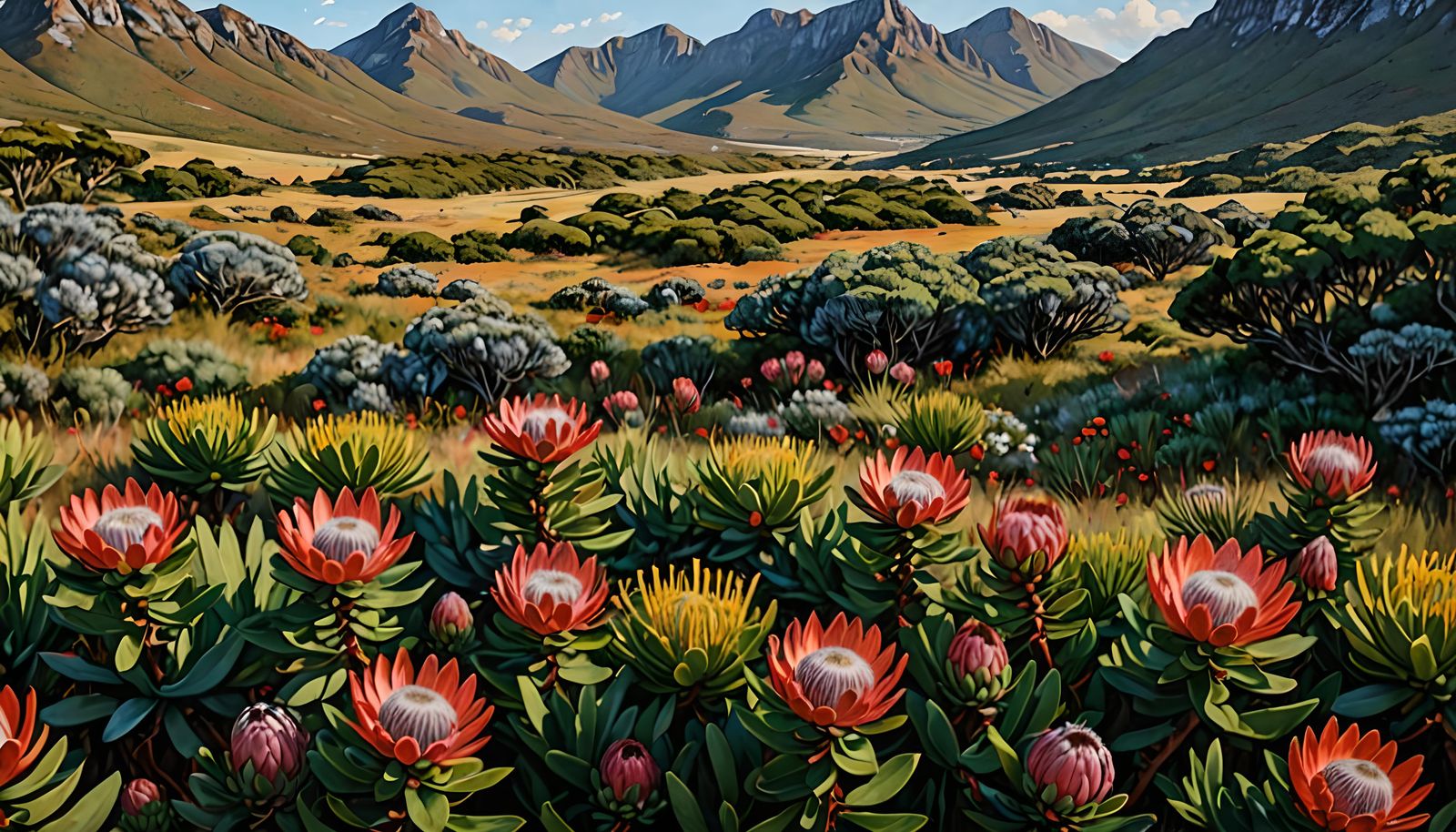 Fynbos Meadow Landscape in Impasto Style