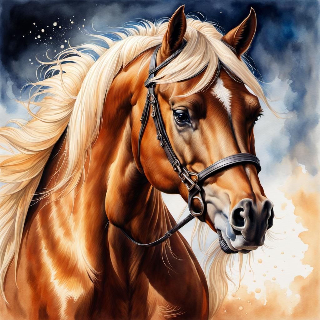 Detailed Watercolor of Brown Stallion Head