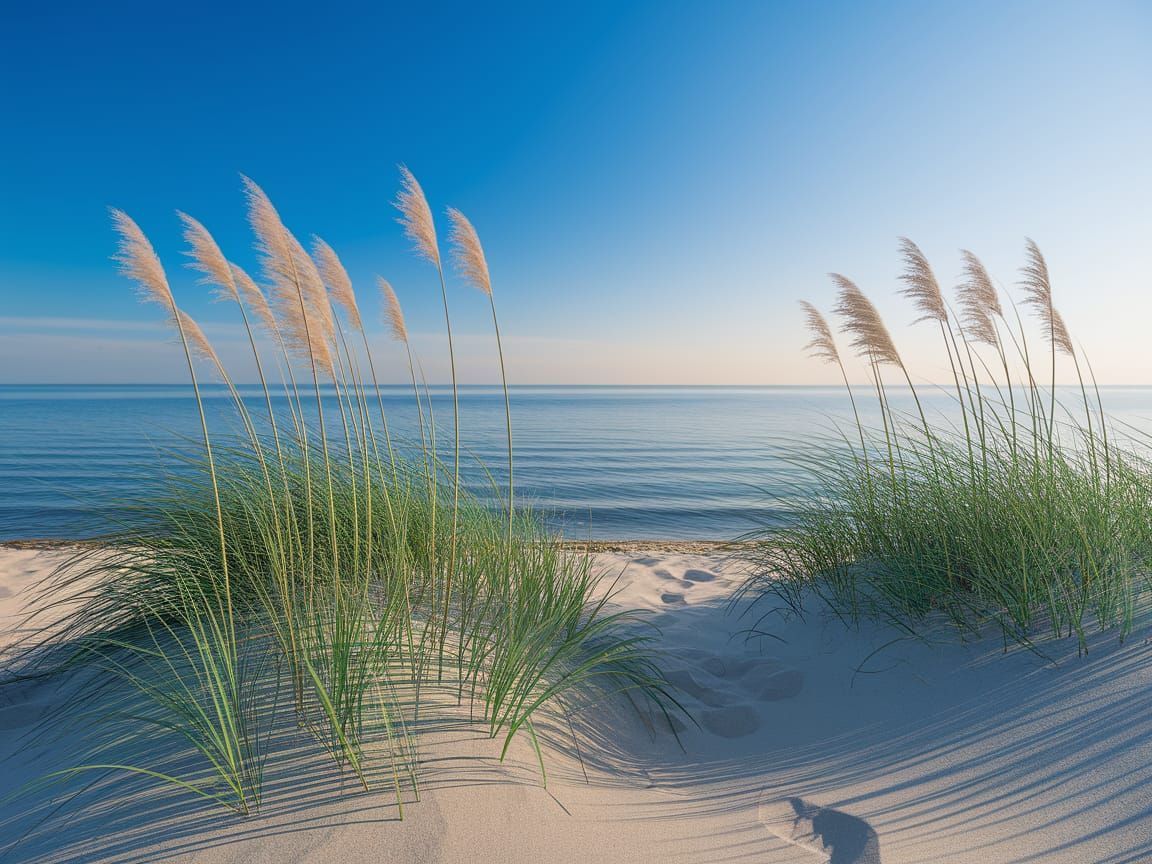 Seaside Oasis with Majestic Sand Dunes and Calm Ocean