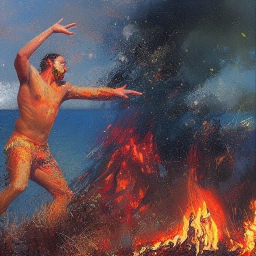 Florida Man Solstice Fire Dance: Storybook Illustration