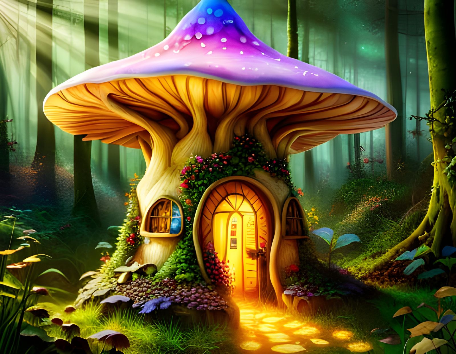 Enchanted Fairy Mushroom House in Forest