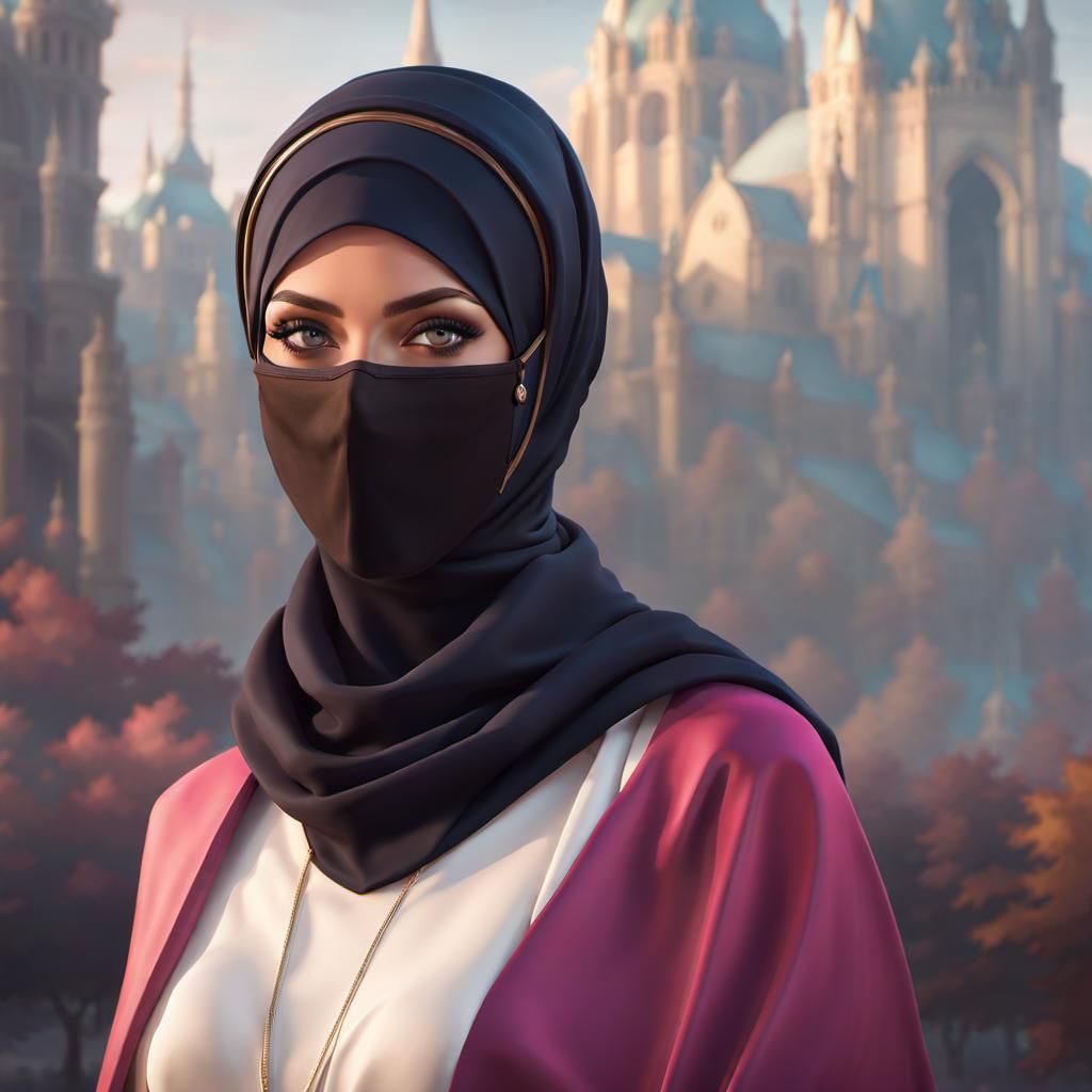 Playful Woman in Hijab, Hyperdetailed Portrait