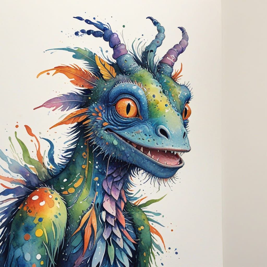 Whimsical Creature Portrait in Watercolor Style
