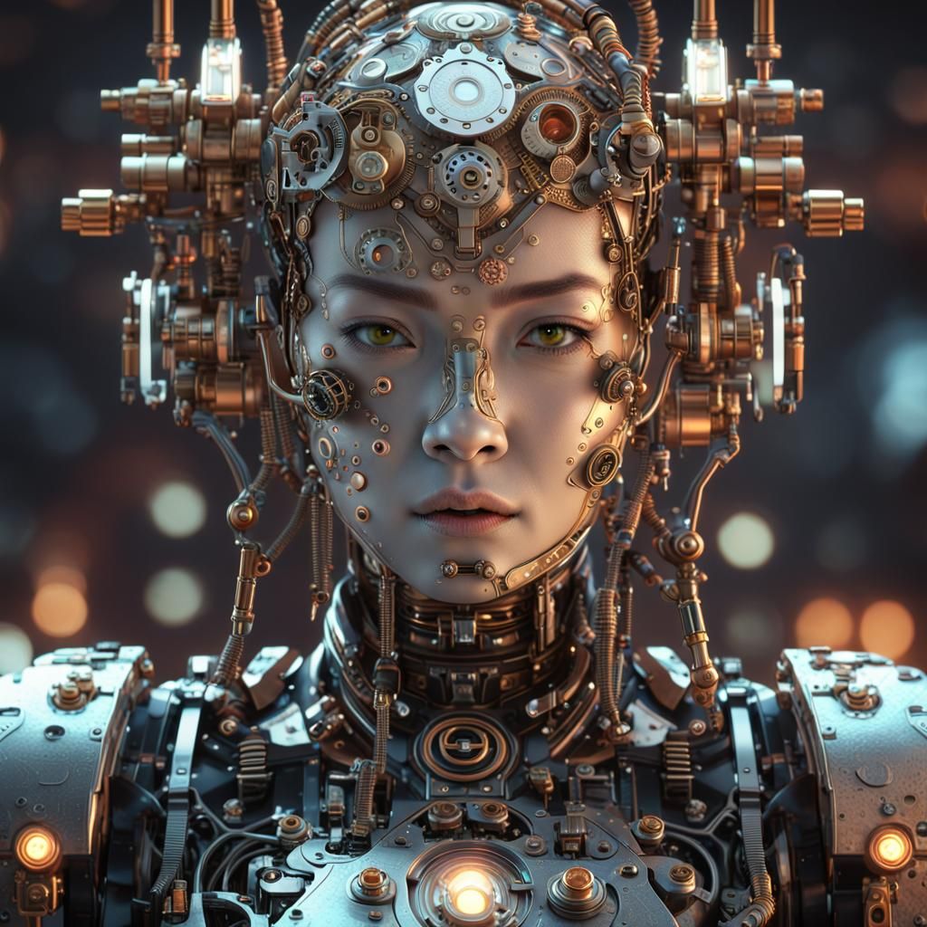 Steampunk Cyborg Geisha with Translucent Face