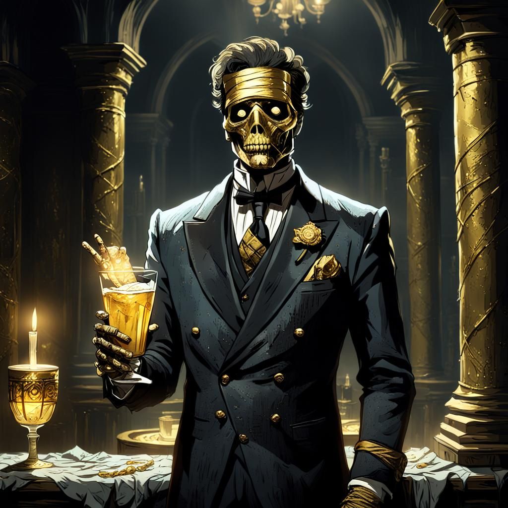 Dashing Mummy in Ornate Chamber, Horror Concept Art