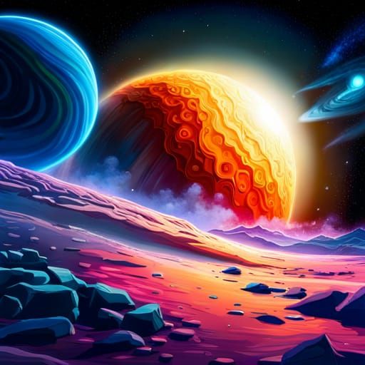 Gas Giant Planet with Moons and Galactic Aurora