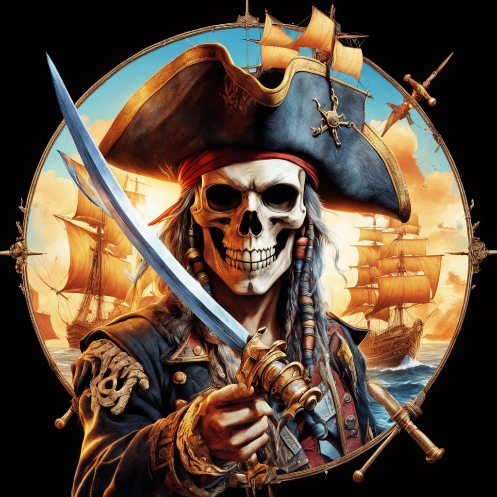Skeletal Pirate Captain with Glowing Saber in Digital Art