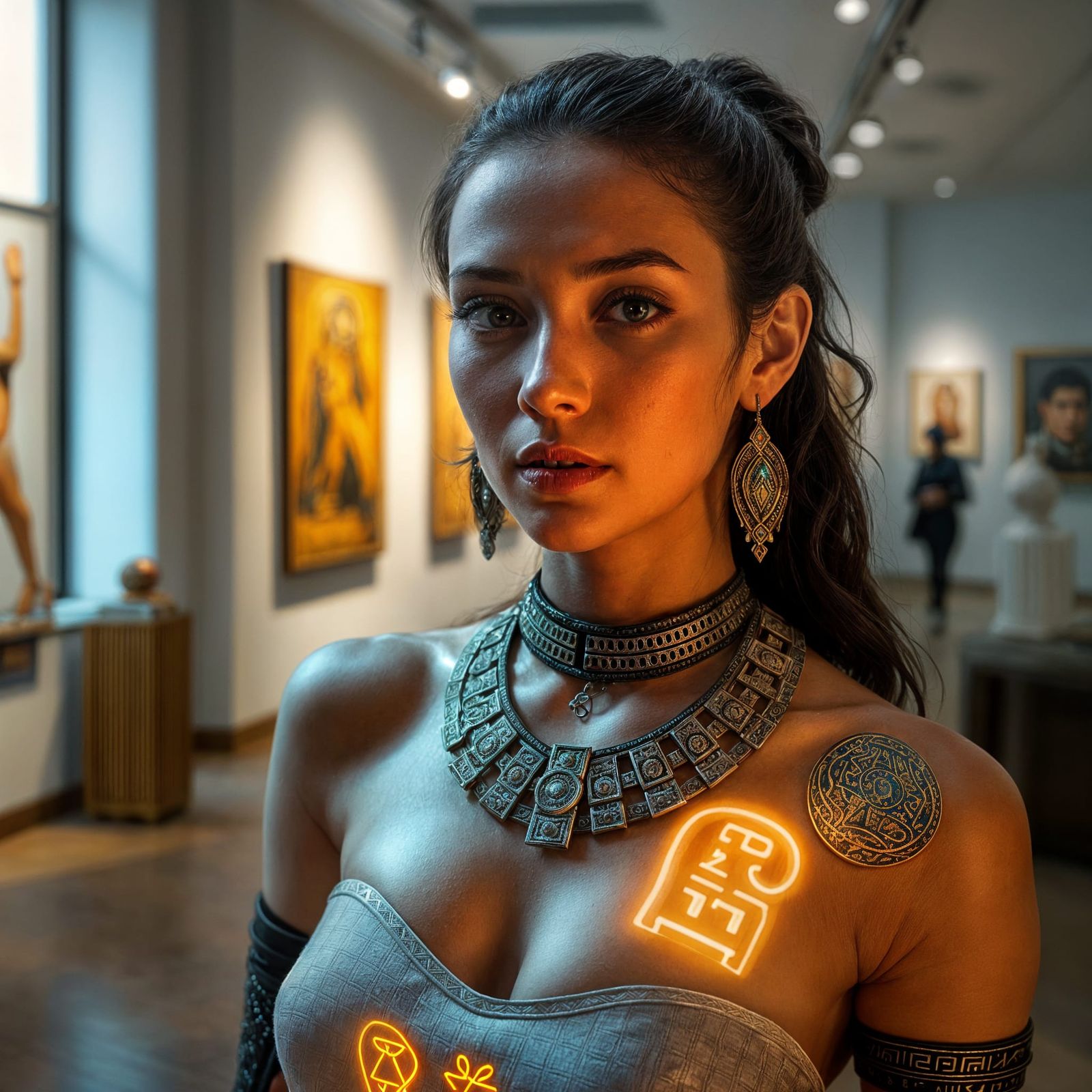 Mesopotamian Royalty in a Futuristic Art Gallery