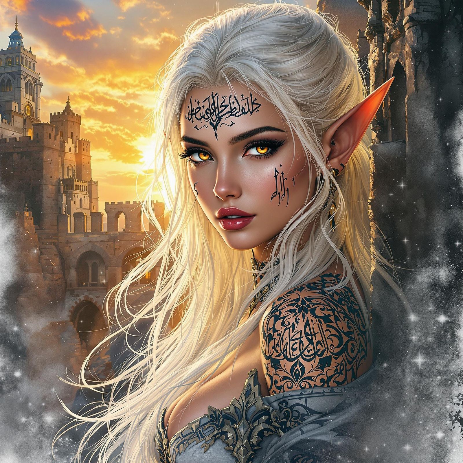 Enchanted Elf Maiden in Majestic Fantasy Fortress