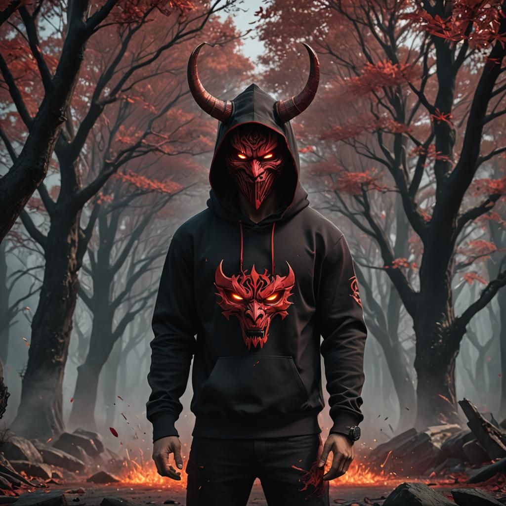 Man in Oni Mask: Detailed Fantasy Art