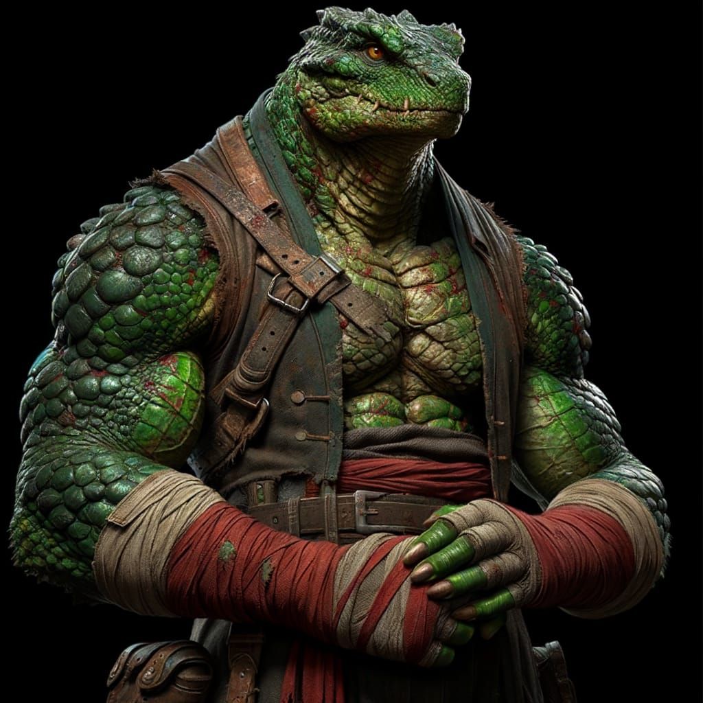 Reptilian Pit Fighter in Gritty Fantasy Art Style