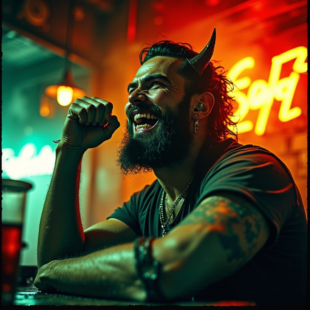 Laughing Devil Barbarian at Neon Biker Bar