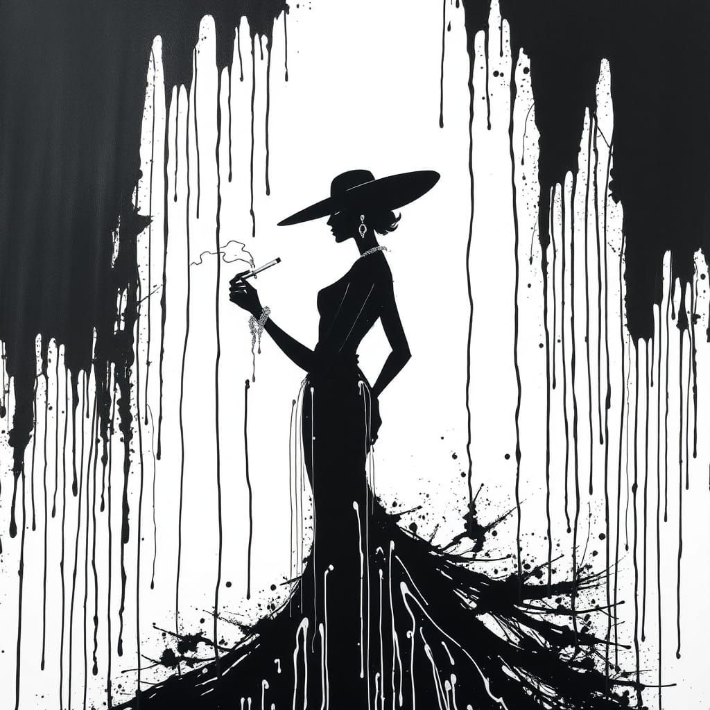 Elegant Woman Silhouette in Abstract Expressionist Style