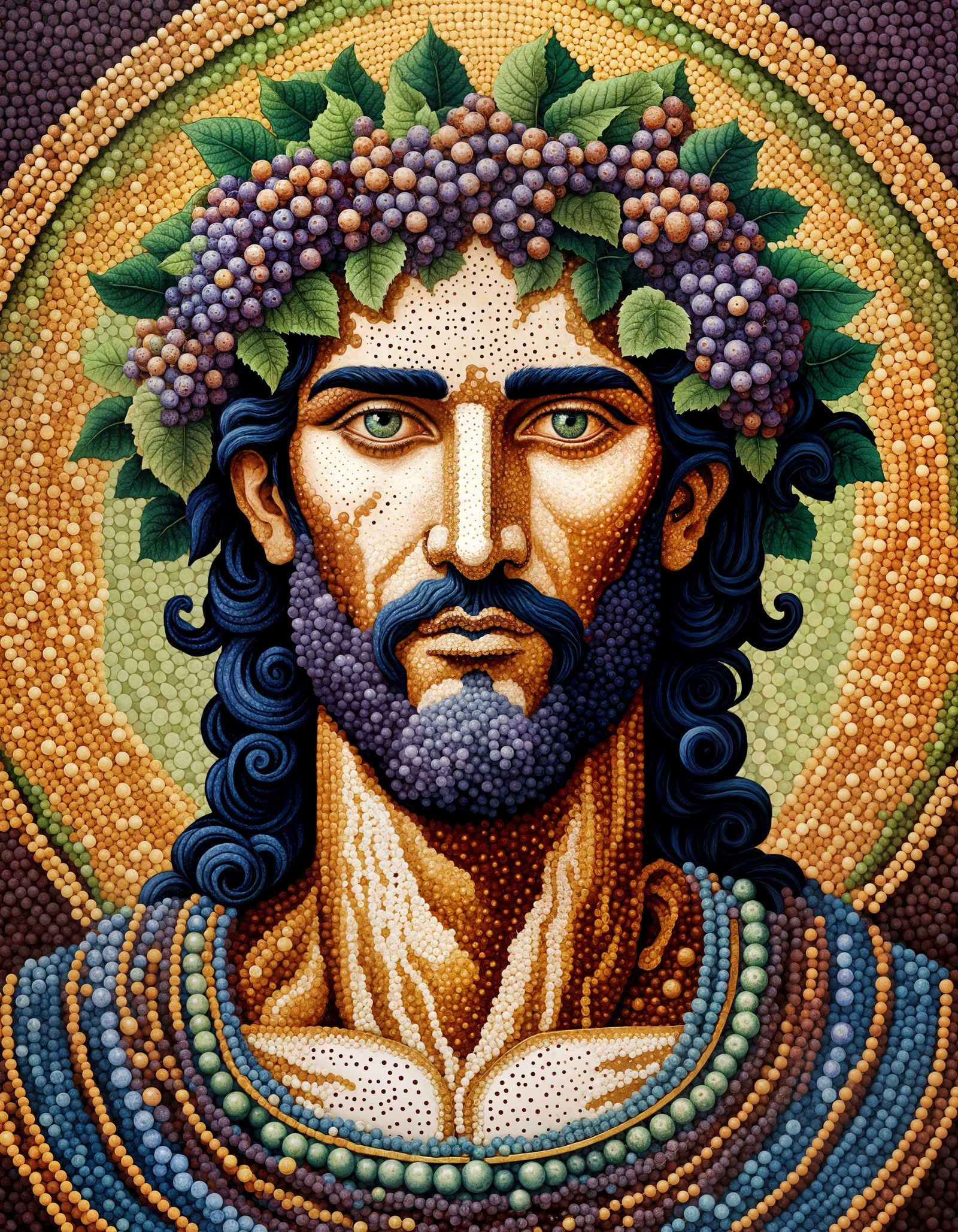 Pointillist Portrait of Handsome Dionysus, God of Wine