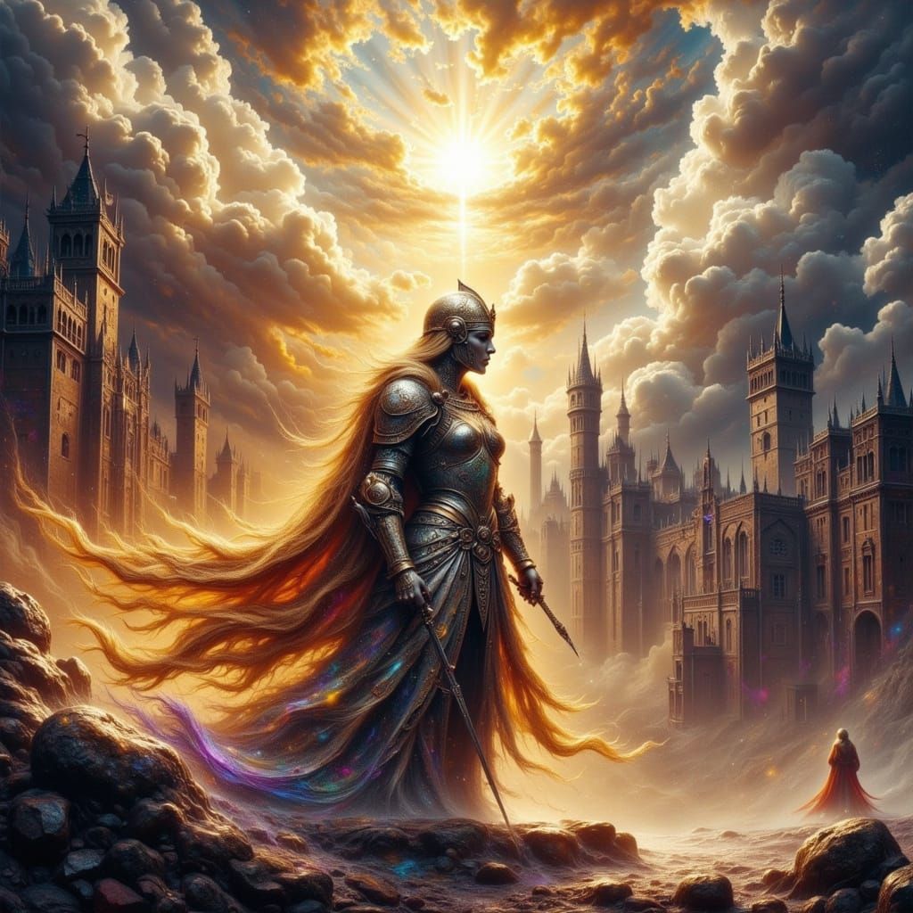 Majestic Knight Stands Against Magical Storm in Storybook St...