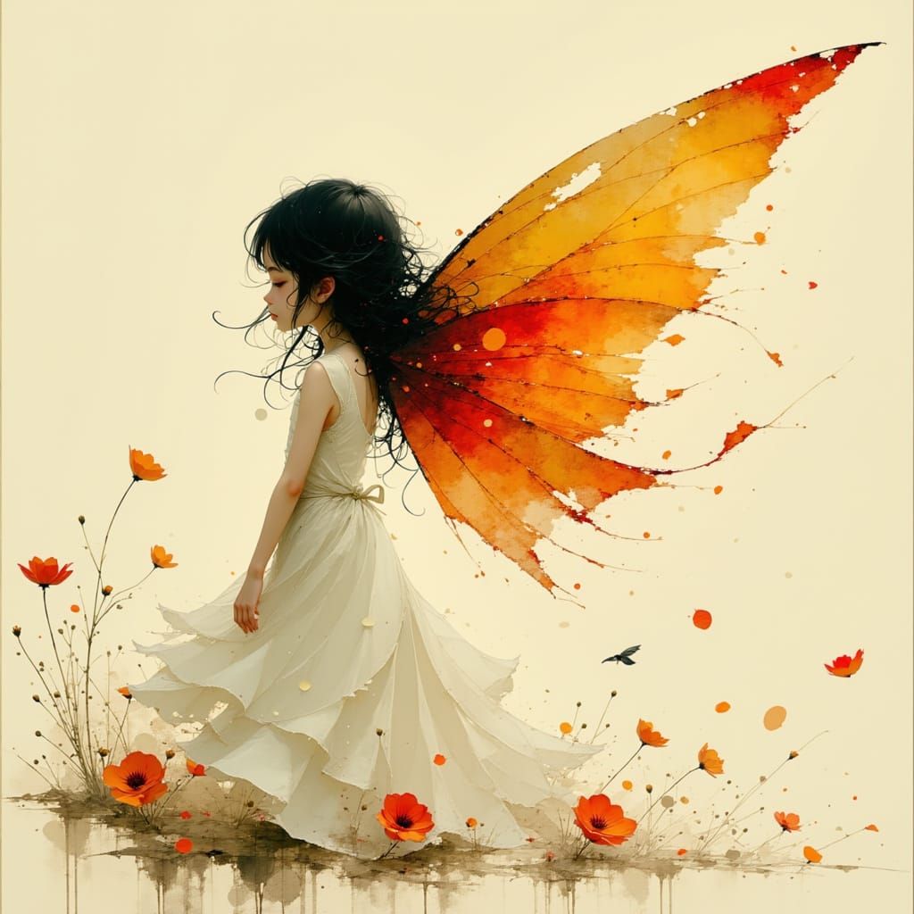 <lora:Akimora:1.0> fairy with ombre orange to red wings