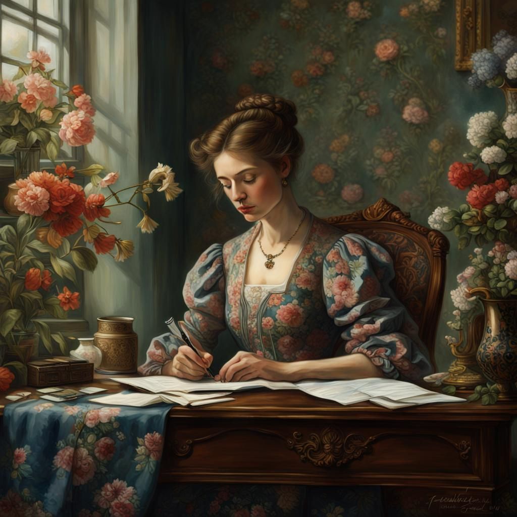 Woman Reading Letter, Detailed Matte Painting