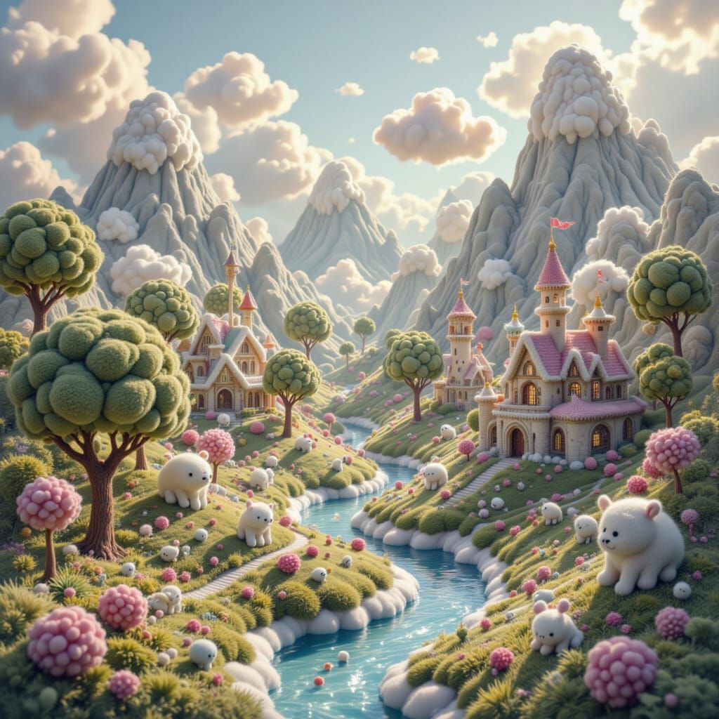 Dreamlike Cloud Monsters in Surreal Landscape