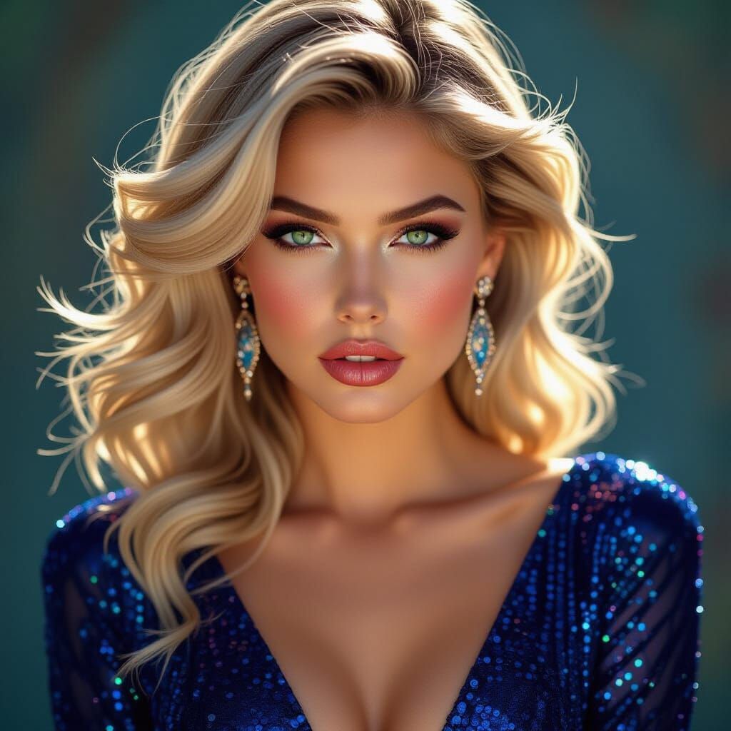 Glamorous Blonde Woman in Art Nouveau Style