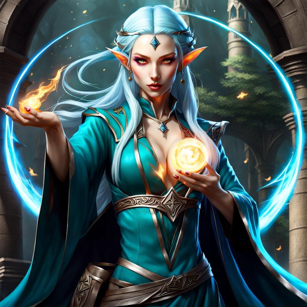 Enchanting Elf Sorceress Casting Magic Spell
