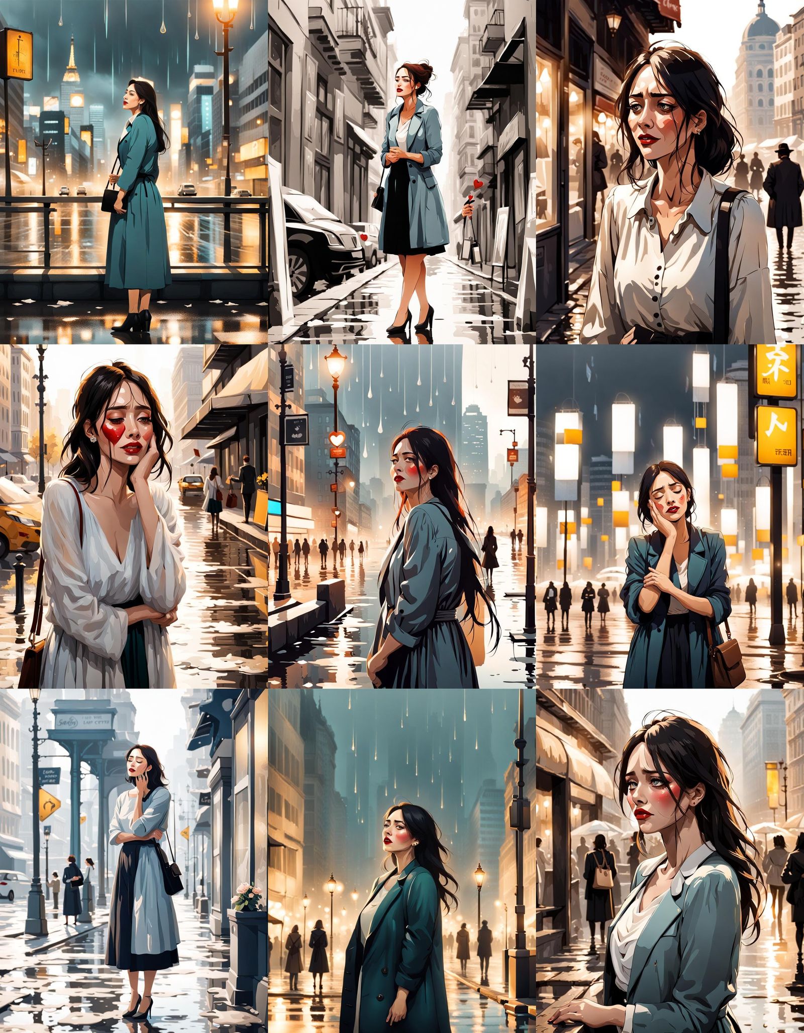 Sad Woman in Tears Amid Joyful Cities