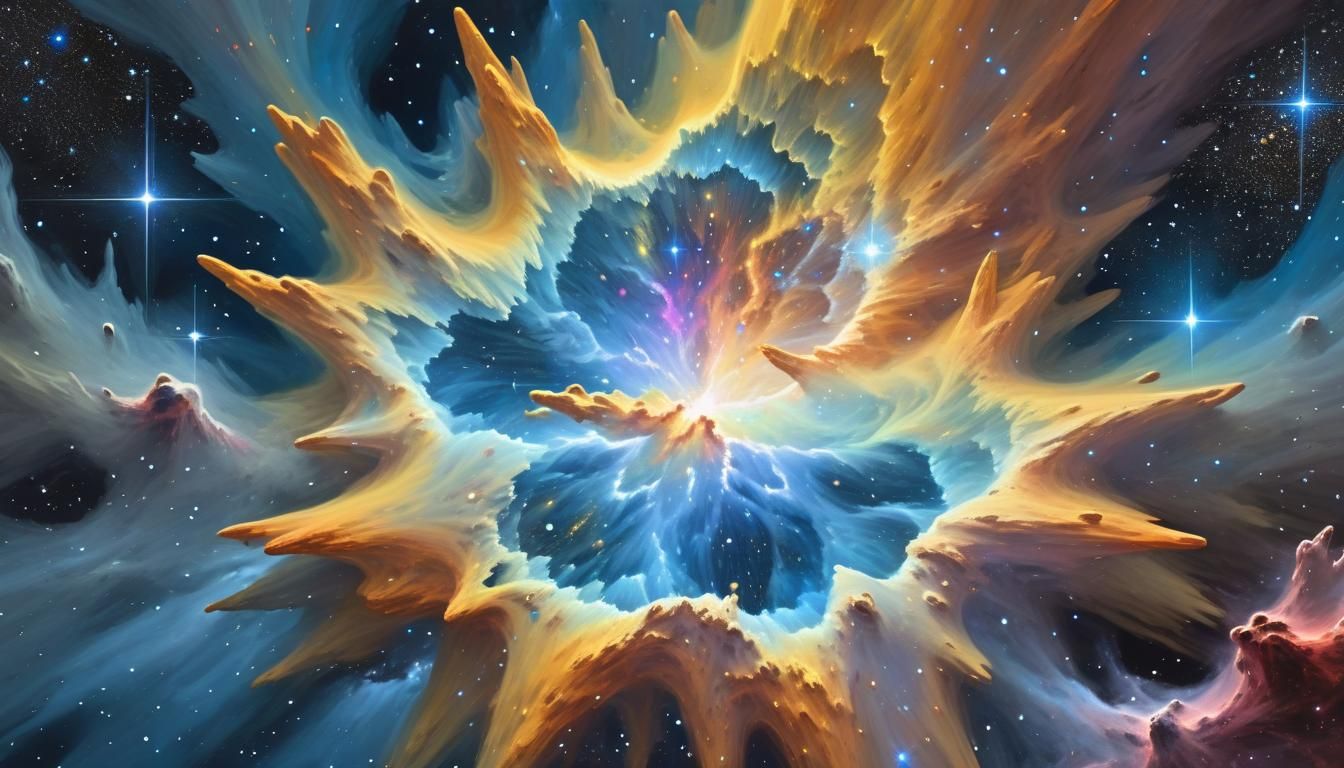 Surreal Celestial Vortex in Iridescent Gouache Style