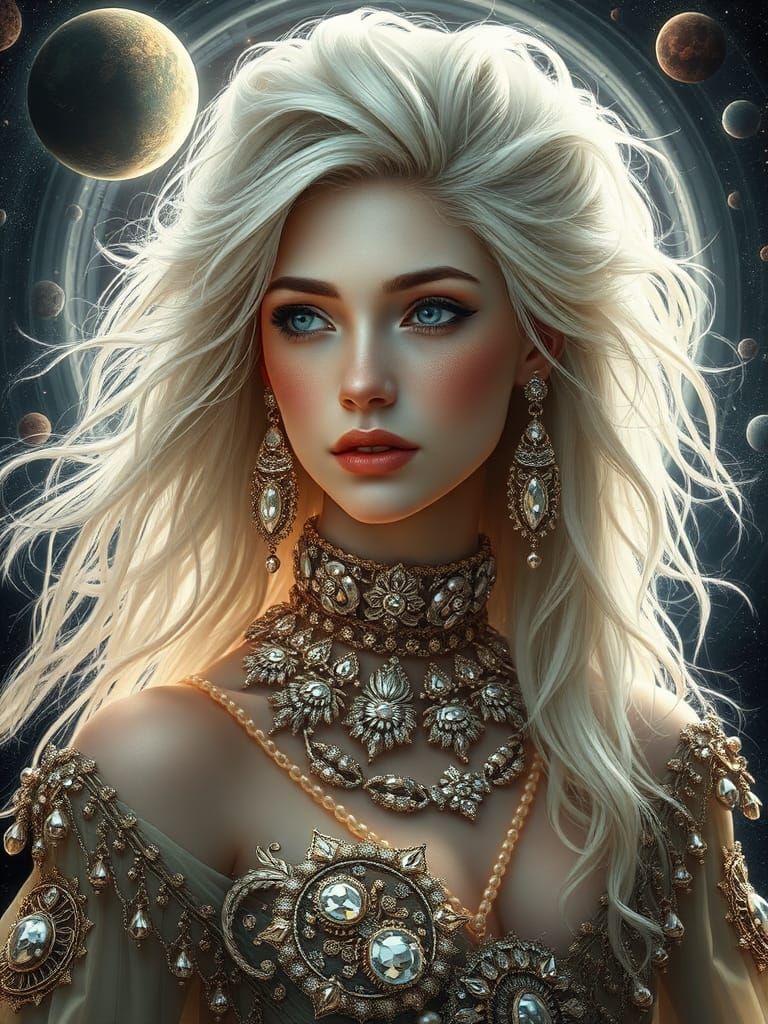 Ethereal Woman Portrait with Celestial Background