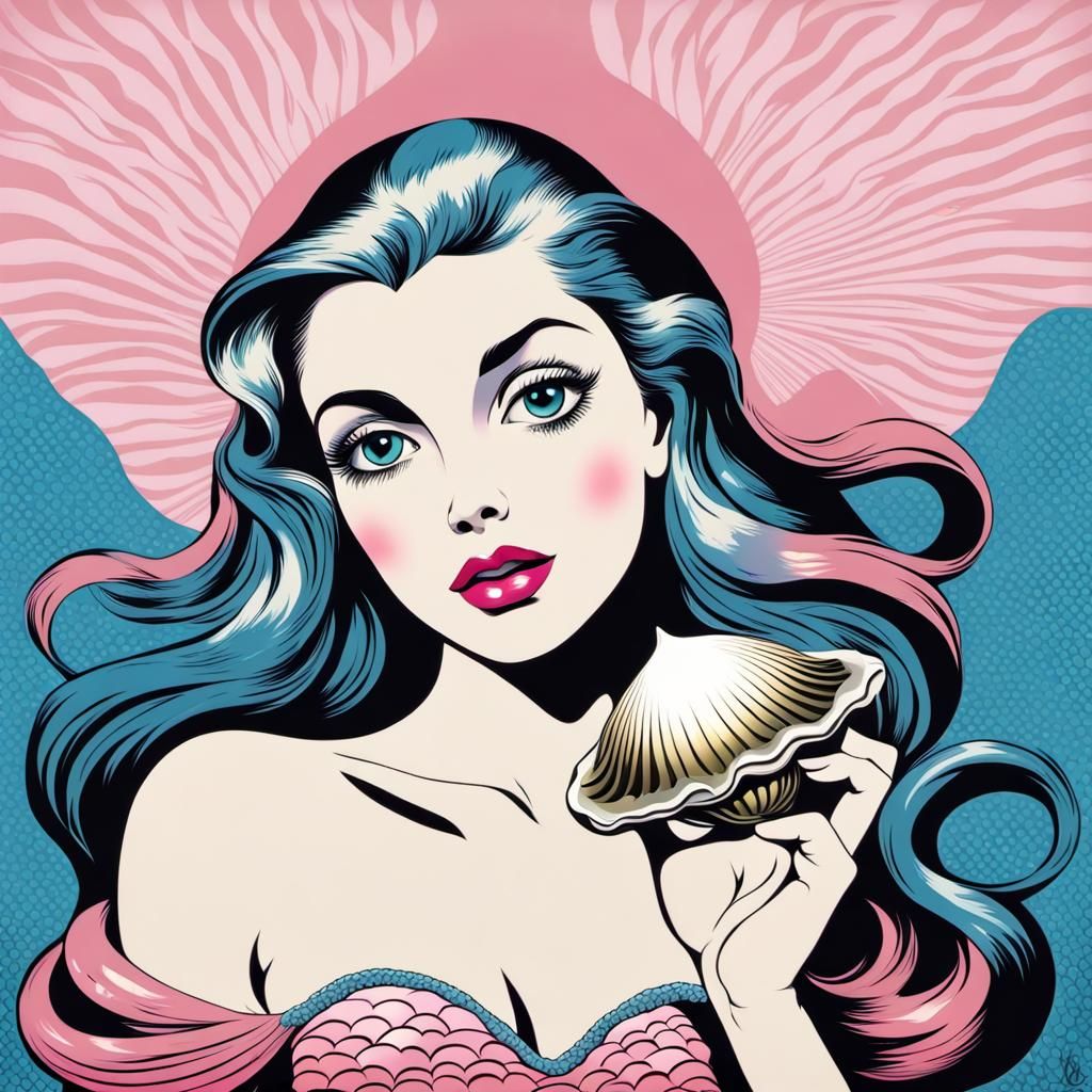 Mermaid with Pink Pearl in Pop Art Style