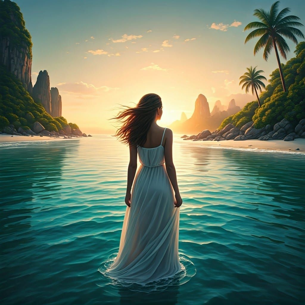 Idyllic Tropical Paradise in Golden Light