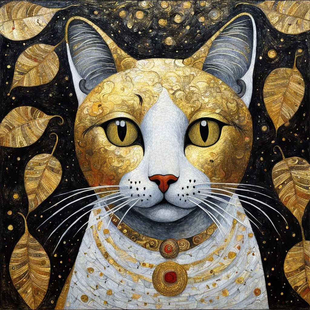 Artistic Feline Portrait in Gold Leaf Style