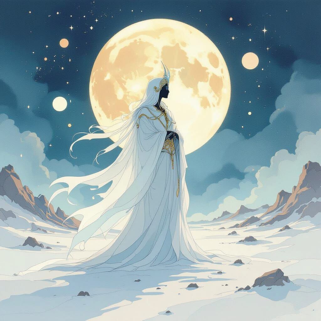 Ethereal Sci-Fi Deity in Surreal Moonscape