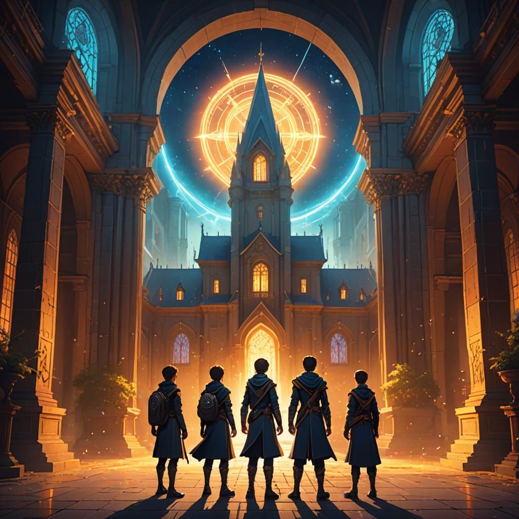 Magical Academy Students in Vibrant Fantasy Illustration