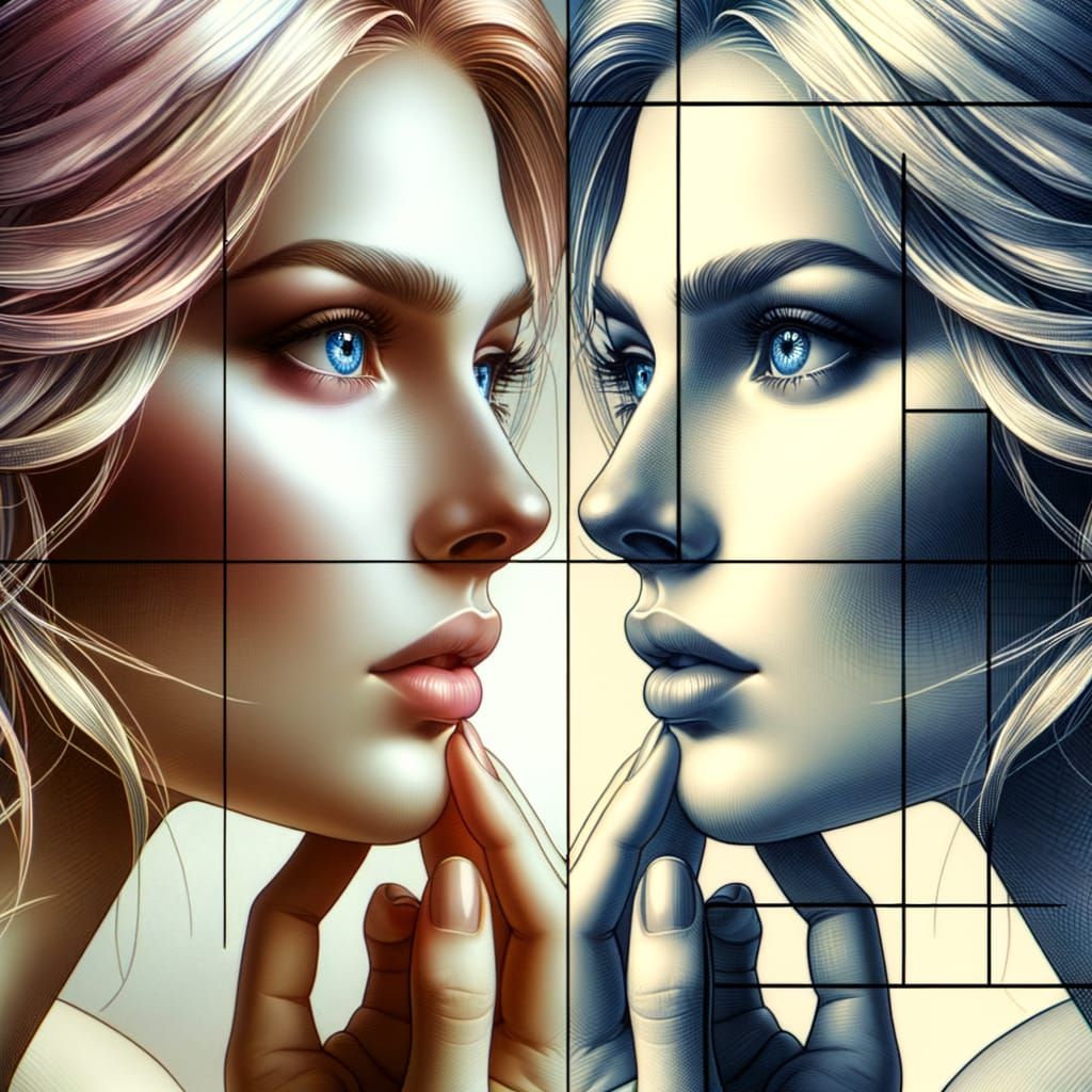 Reflective Beauty: Symmetrical Portrait in Romantic Style