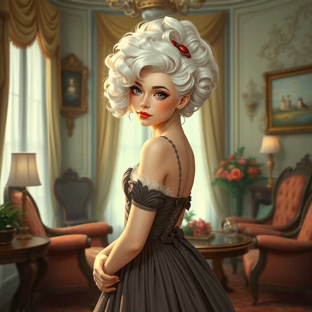Elegant Lady with White Hair in Art Nouveau Style