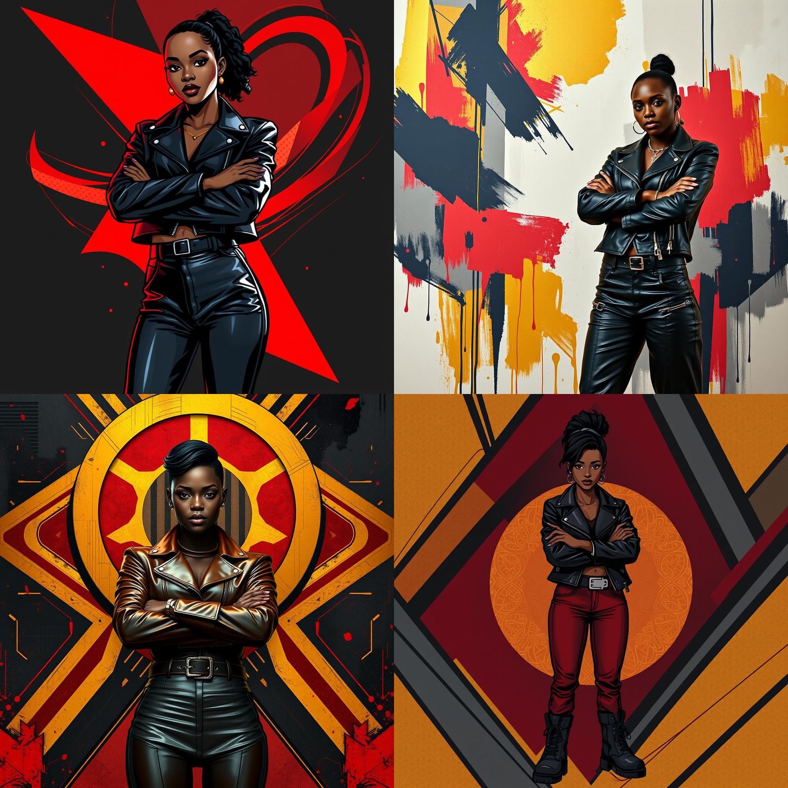 Edgy Cartoon Woman with Geometric Background